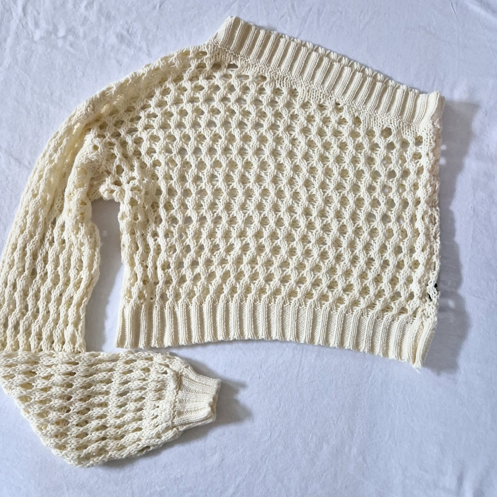 Anthropologie Cream Chunky Knit Crew Neck Sweater